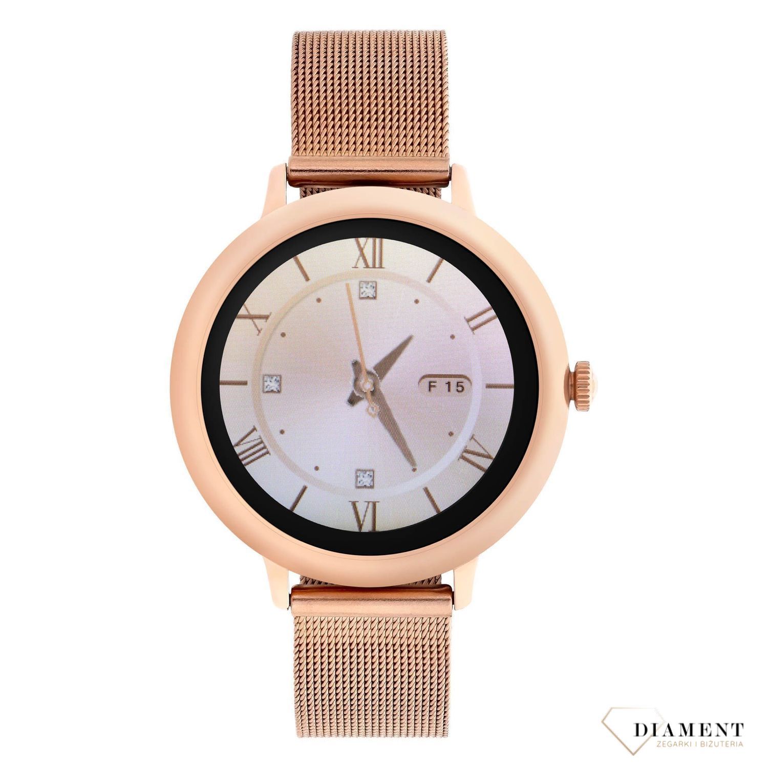 Smartwatch damski Garett Lady Julia RT złoty,stalowy na bransolecie w kolorze różowego złota (1).webp